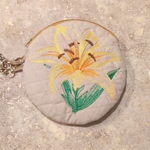 Floral Embroidered Quilted Pouch